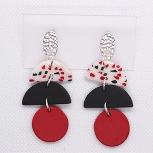Red/Black Clay Polka Dot Drop Earrings